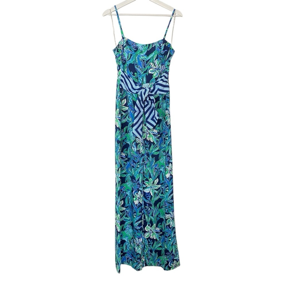 Lilly Pulitzer Nila Floral Jumpsuit High Tide Wide Leg Smocked Back Size 6